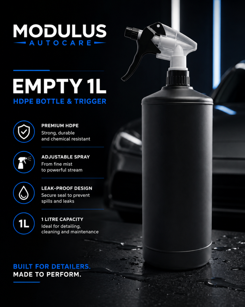 Modulus 1 litre empty HDPE spray bottle with trigger for diluted detailing chemicals