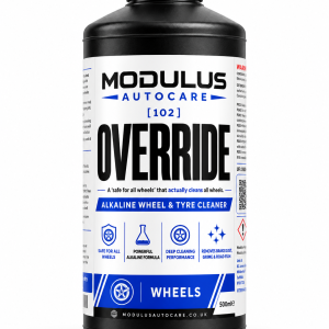 Modulus Autocare Override alkaline wheel and tyre cleaner bottle on a white background
